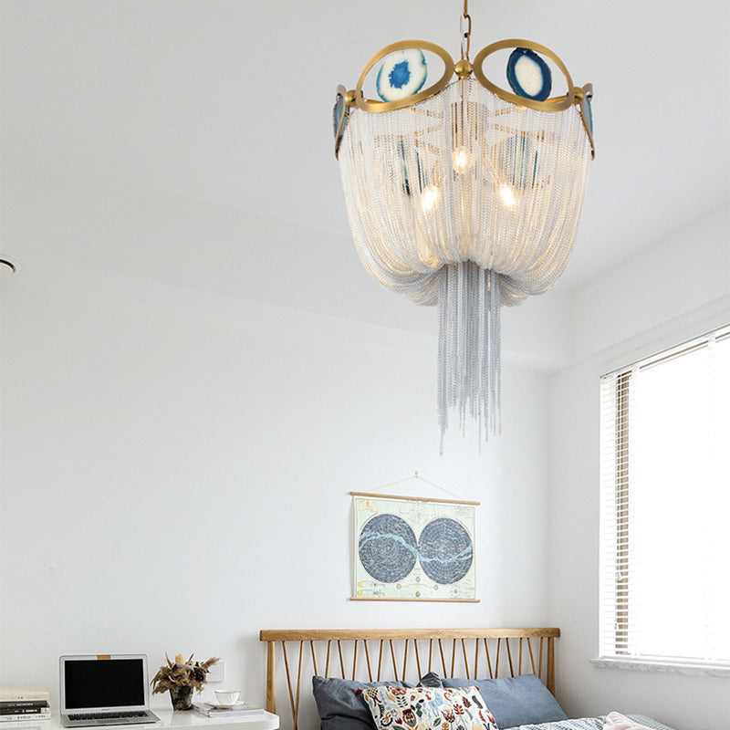 Contemporary Agate Bead Aluminum Chain Chandelier