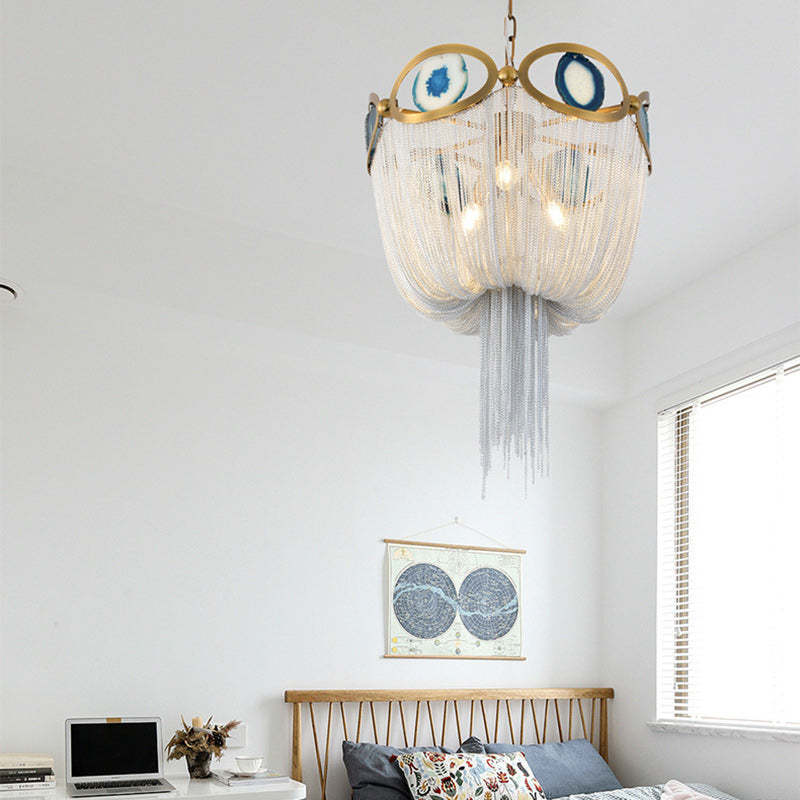 Contemporary Agate Bead Aluminum Chain Chandelier