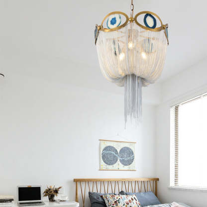 Contemporary Agate Bead Aluminum Chain Chandelier