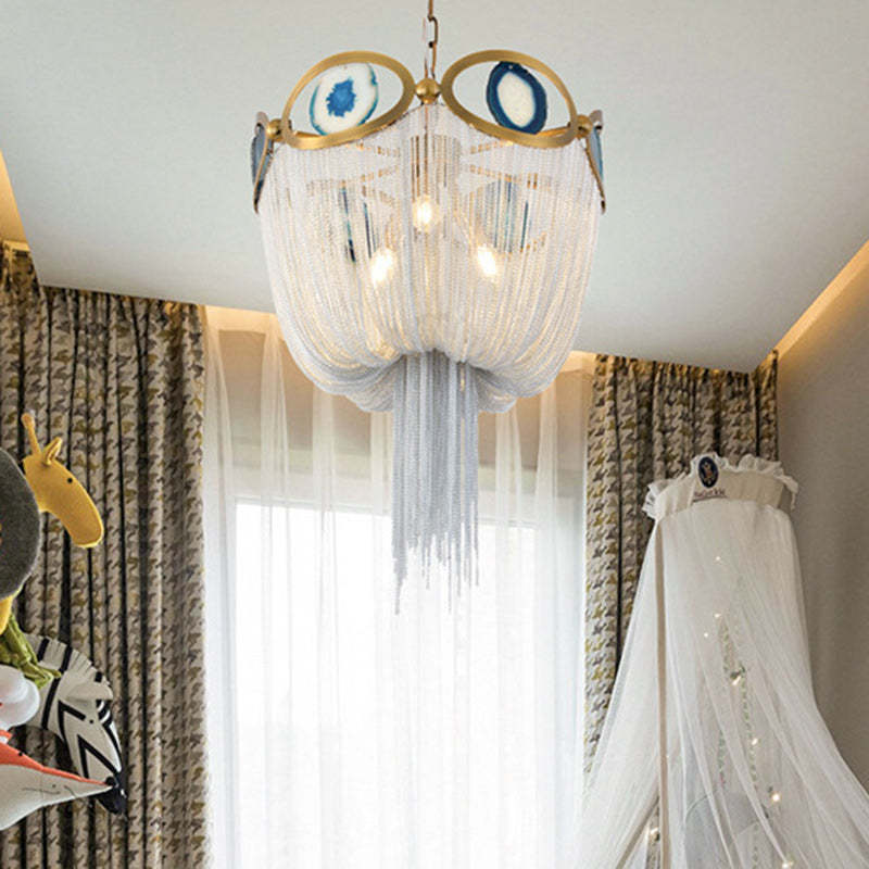 Contemporary Agate Bead Aluminum Chain Chandelier