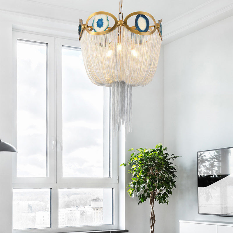 Contemporary Agate Bead Aluminum Chain Chandelier