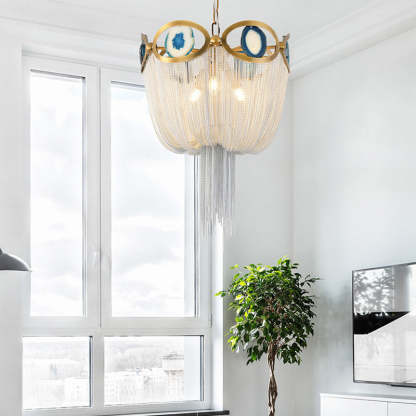 Contemporary Agate Bead Aluminum Chain Chandelier