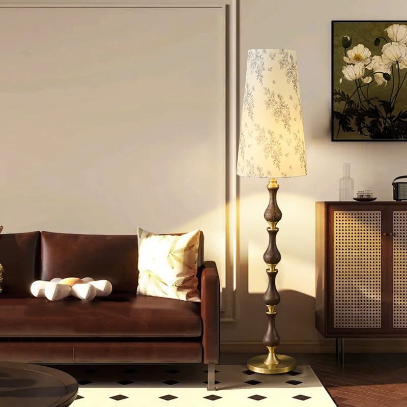 Vintage Printed Fabric Copper Solid Wood Floor Lamp