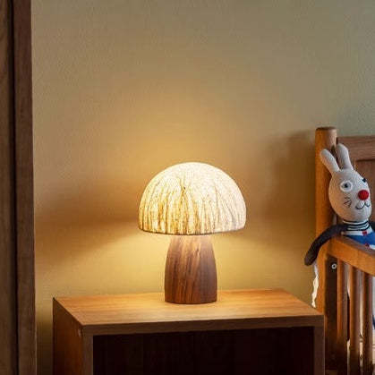 Japanese Handmade Paper Mushroom Wood Table Lamp
