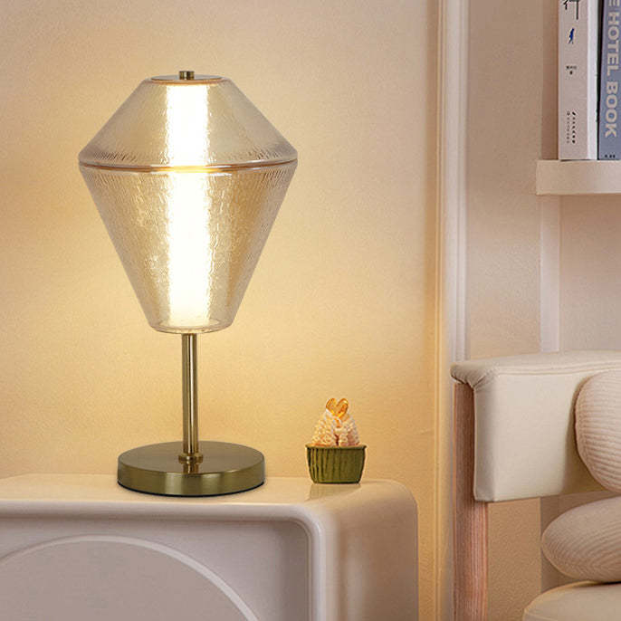 Nordic Iron Cone Stacked Water Ripple Glass LED Lamp — Smoke Gray / 110V-120V For US/CA / Warm Light (3000K)