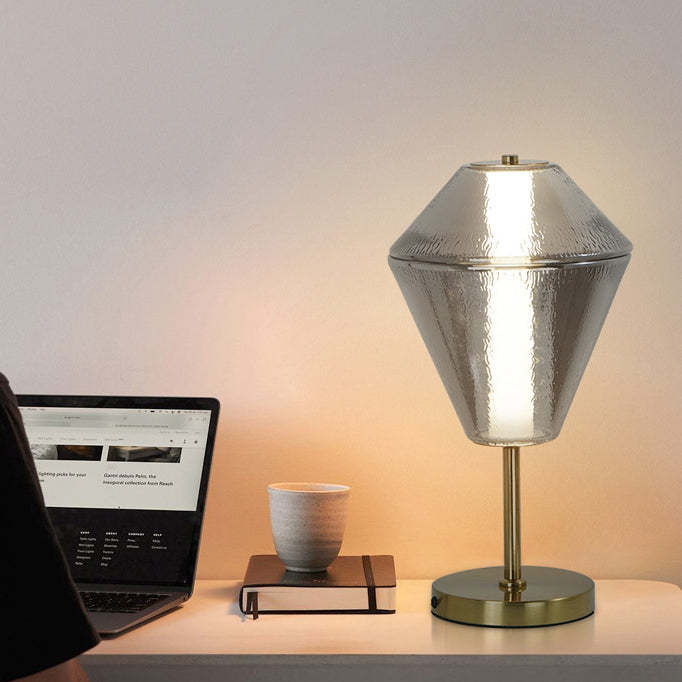 Nordic Iron Cone Stacked Water Ripple Glass LED Lamp — Smoke Gray / 110V-120V For US/CA / White Light (5000K)