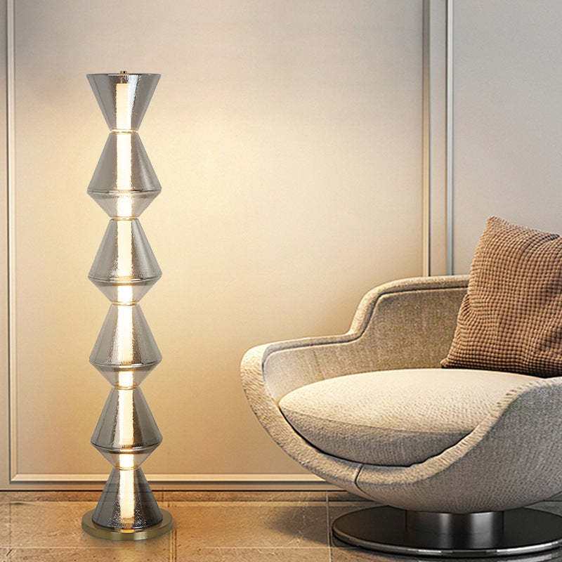 Nordic Iron Geometric Cone Water Ripple Glass LED Floor Lamp — Smoke Gray / 110V-120V For US/CA / Warm Light (3000K)