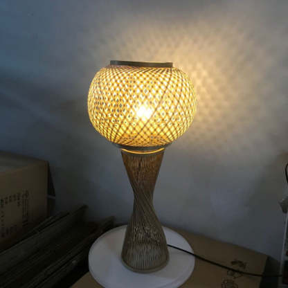 Vintage Rattan Bamboo Cage Table Lamp — 110V-120V For US/CA