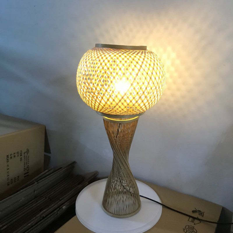 Vintage Rattan Bamboo Cage Table Lamp — 220V-240V For UK/AU
