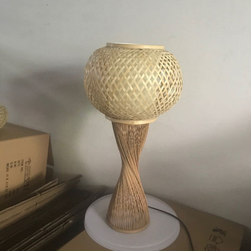 Vintage Rattan Bamboo Cage Table Lamp
