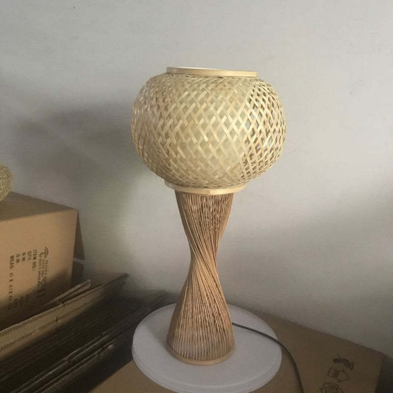 Vintage Rattan Bamboo Cage Table Lamp