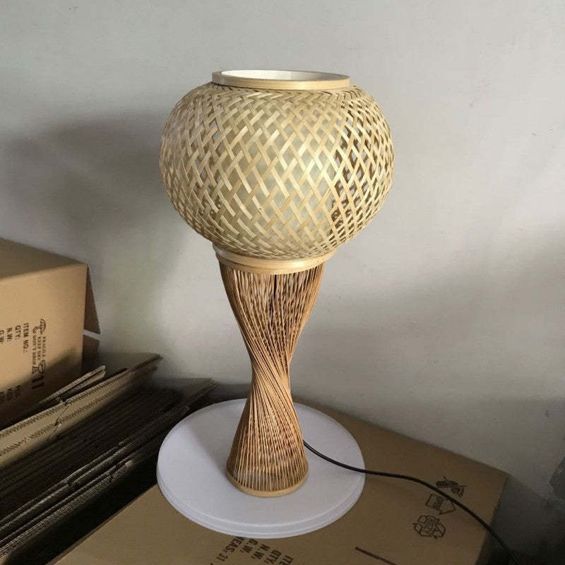 Vintage Rattan Bamboo Cage Table Lamp
