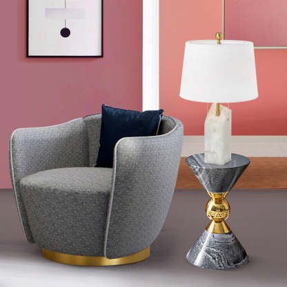 Modern Fabric Tapered Raw Alabaster Base Table Lamp