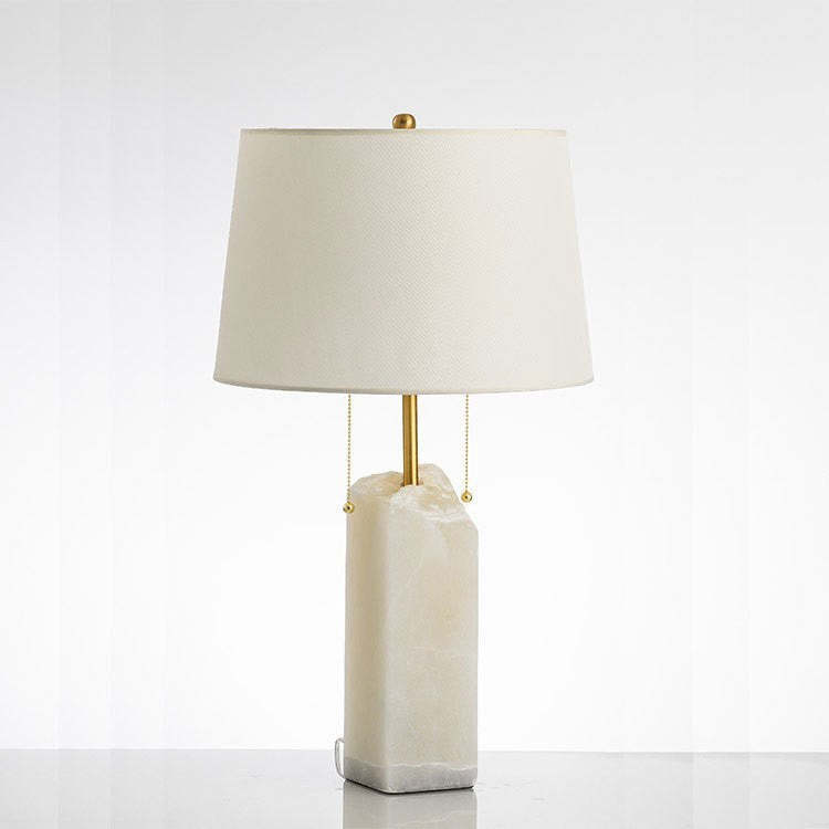 Modern Fabric Tapered Raw Alabaster Base Table Lamp