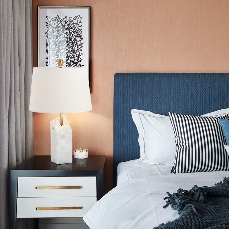 Modern Fabric Tapered Raw Alabaster Base Table Lamp — 110V-120V For US/CA