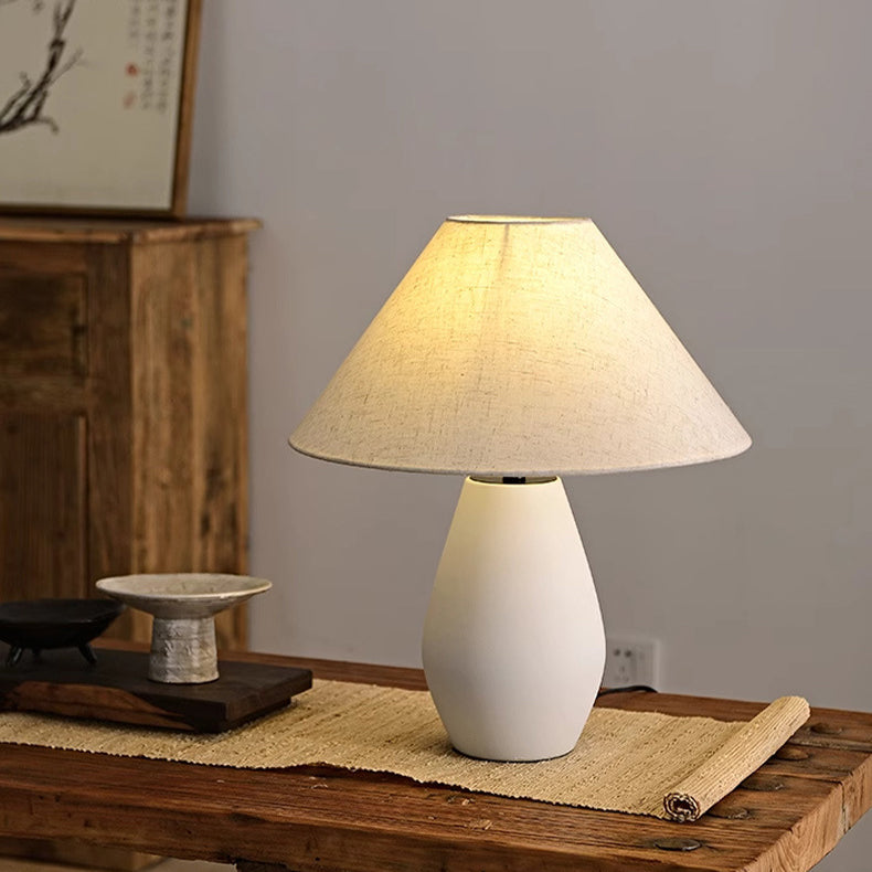 Vintage Fabric Tapered Ceramic Bottle Lamp