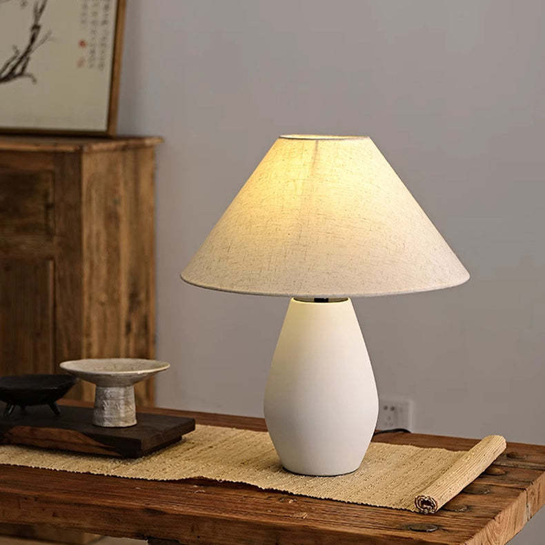Vintage Fabric Tapered Ceramic Bottle Lamp