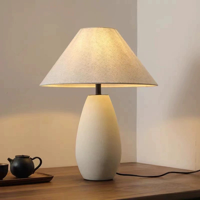 Vintage Fabric Tapered Ceramic Bottle Lamp — 220V-240V For UK/AU