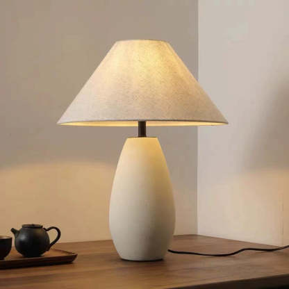 Vintage Fabric Tapered Ceramic Bottle Lamp — 220V-240V For UK/AU