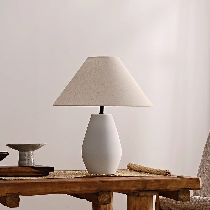 Vintage Fabric Tapered Ceramic Bottle Lamp