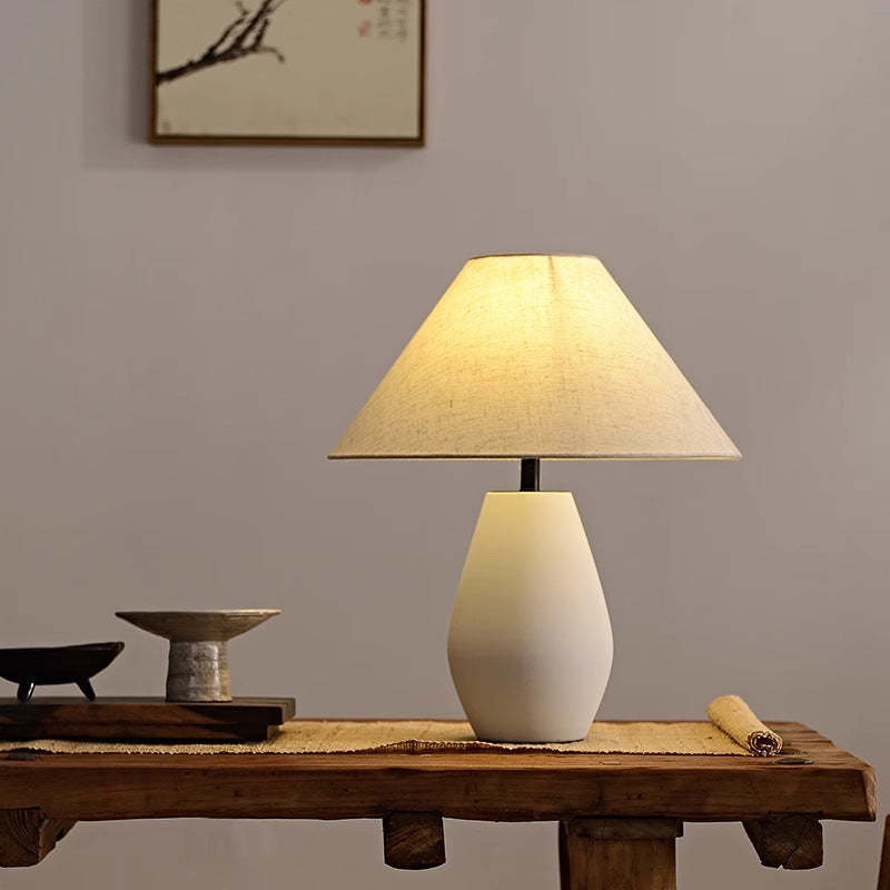 Vintage Fabric Tapered Ceramic Bottle Lamp