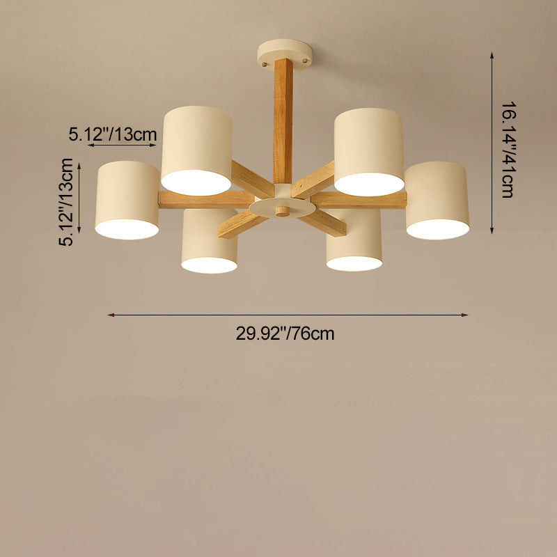 Scandinavian Solid Wood 6/8-Light Ceiling Light — 6 / Gray / 220V-240V For UK/AU