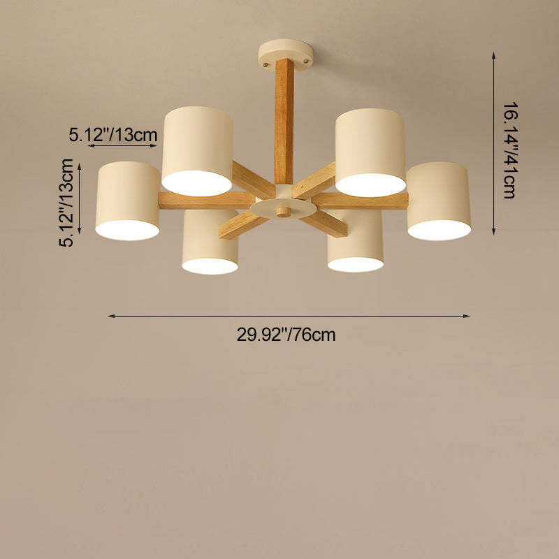 Scandinavian Solid Wood 6/8-Light Ceiling Light — 6 / Gray / 220V-240V For UK/AU
