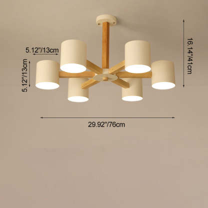 Scandinavian Solid Wood 6/8-Light Ceiling Light — 6 / Gray / 220V-240V For UK/AU
