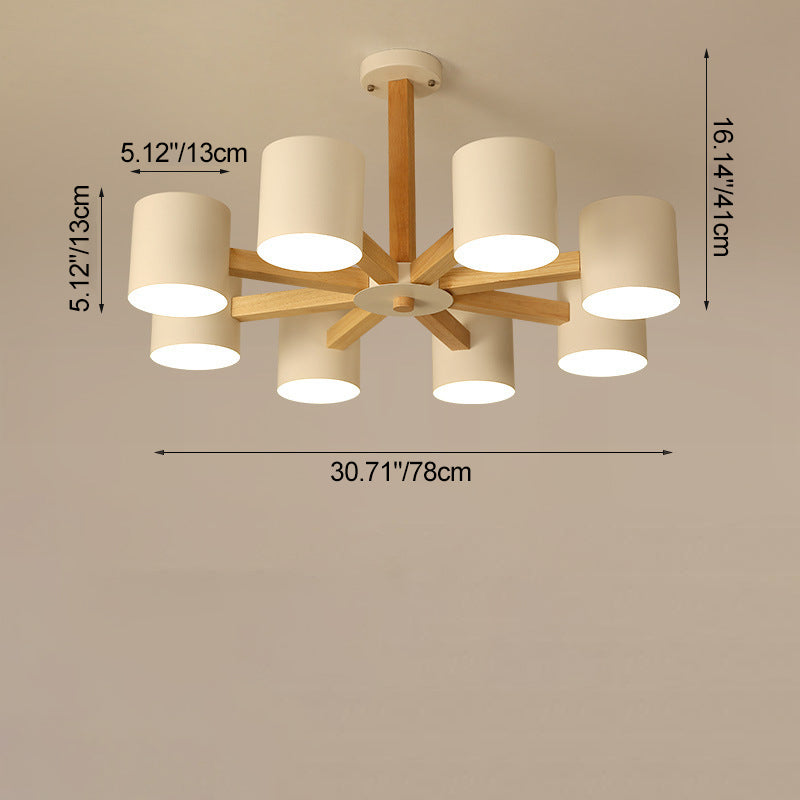 Scandinavian Solid Wood 6/8-Light Ceiling Light — 8 / White / 110V-120V For US/CA