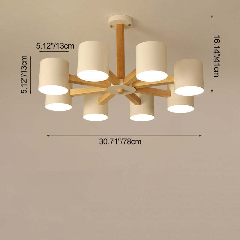 Scandinavian Solid Wood 6/8-Light Ceiling Light — 8 / White / 110V-120V For US/CA
