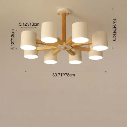 Scandinavian Solid Wood 6/8-Light Ceiling Light — 8 / White / 110V-120V For US/CA