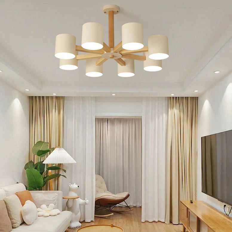 Scandinavian Solid Wood 6/8-Light Ceiling Light — 8 / Gray / 220V-240V For UK/AU