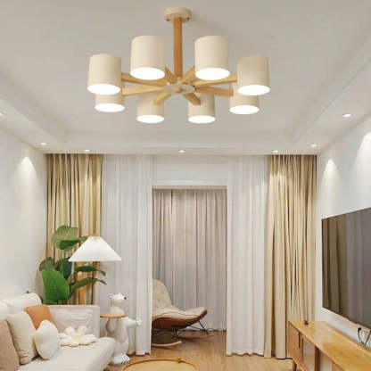 Scandinavian Solid Wood 6/8-Light Ceiling Light — 8 / Gray / 220V-240V For UK/AU