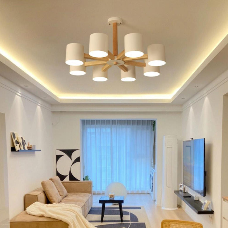 Scandinavian Solid Wood 6/8-Light Ceiling Light — 8 / Gray / 110V-120V For US/CA