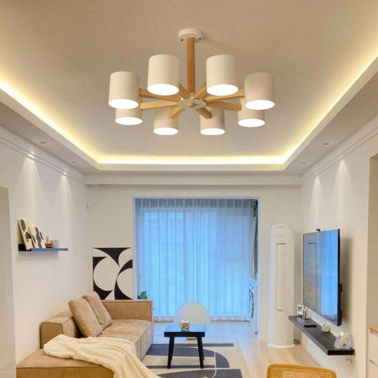 Scandinavian Solid Wood 6/8-Light Ceiling Light — 8 / Gray / 110V-120V For US/CA