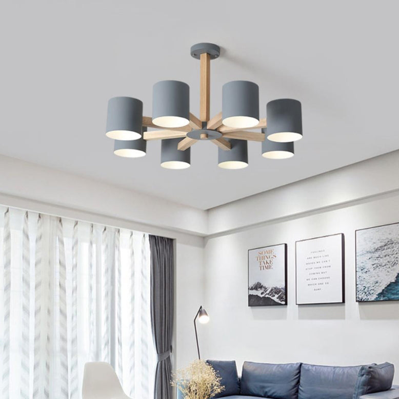Scandinavian Solid Wood 6/8-Light Ceiling Light — 6 / White / 220V-240V For UK/AU