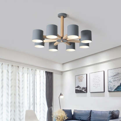 Scandinavian Solid Wood 6/8-Light Ceiling Light — 6 / White / 220V-240V For UK/AU
