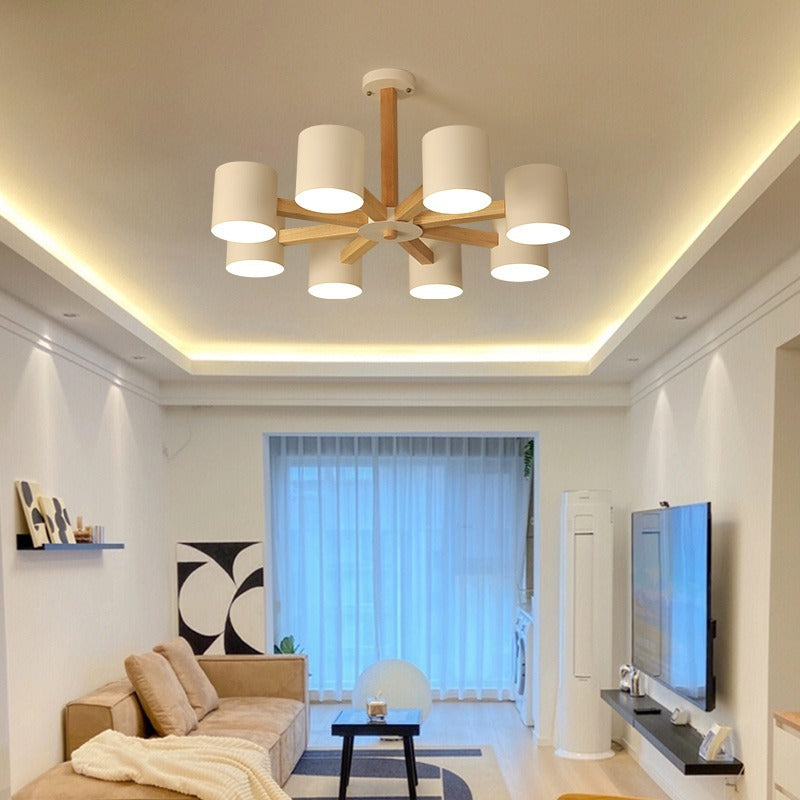 Scandinavian Solid Wood 6/8-Light Ceiling Light — 6 / White / 110V-120V For US/CA