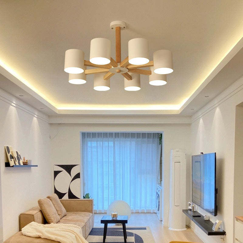 Scandinavian Solid Wood 6/8-Light Ceiling Light — 6 / White / 110V-120V For US/CA
