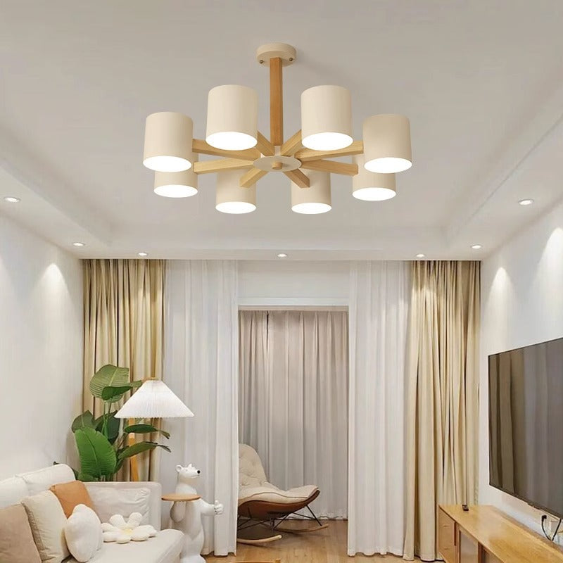 Scandinavian Solid Wood 6/8-Light Ceiling Light — 6 / Gray / 110V-120V For US/CA