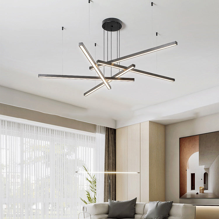 Geometric Intersecting Long Aluminum Acrylic LED Chandelier