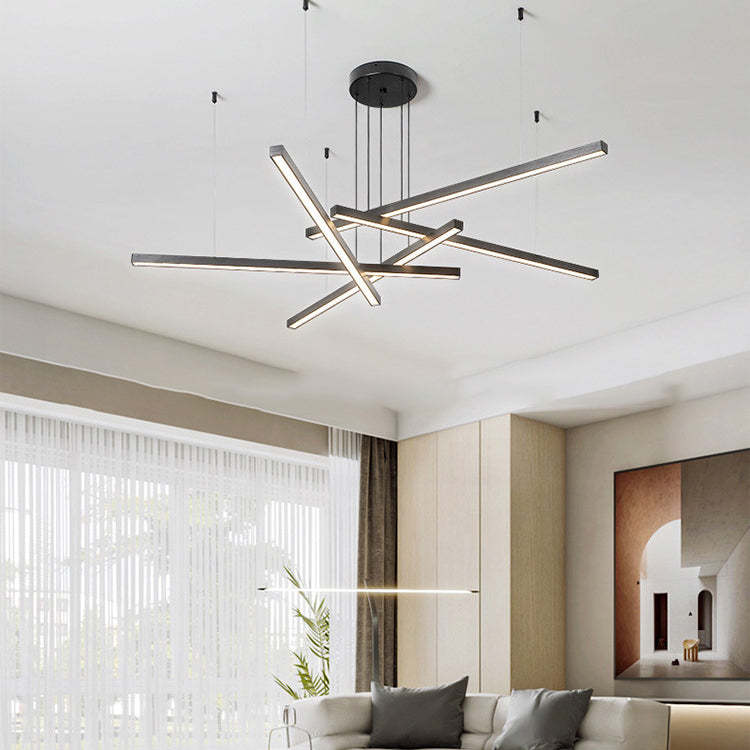 Geometric Intersecting Long Aluminum Acrylic LED Chandelier