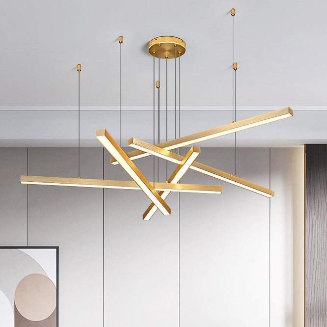 Geometric Intersecting Long Aluminum Acrylic LED Chandelier