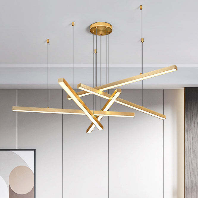 Geometric Intersecting Long Aluminum Acrylic LED Chandelier