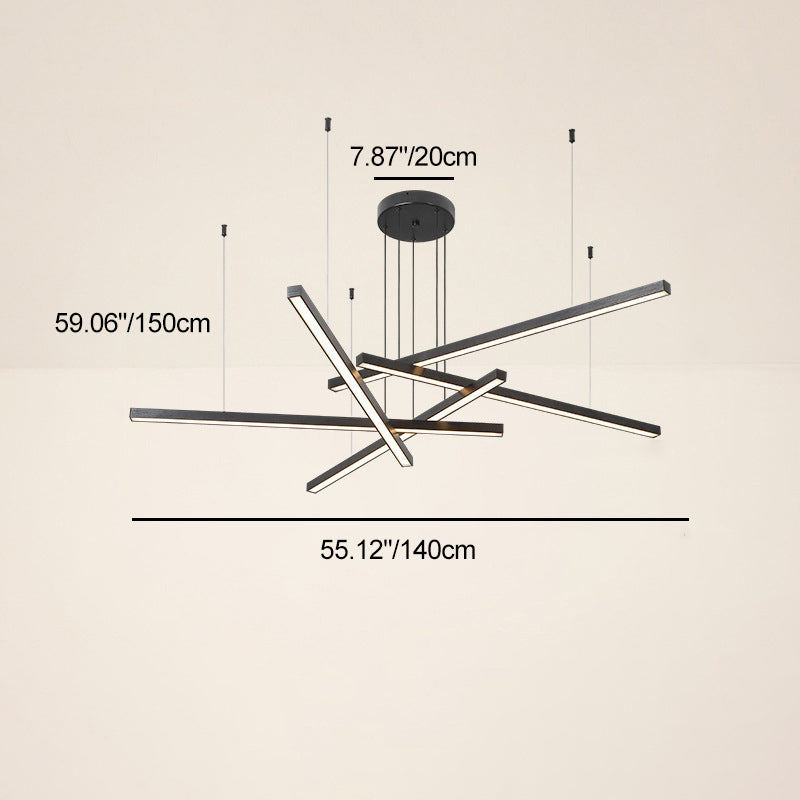 Geometric Intersecting Long Aluminum Acrylic LED Chandelier