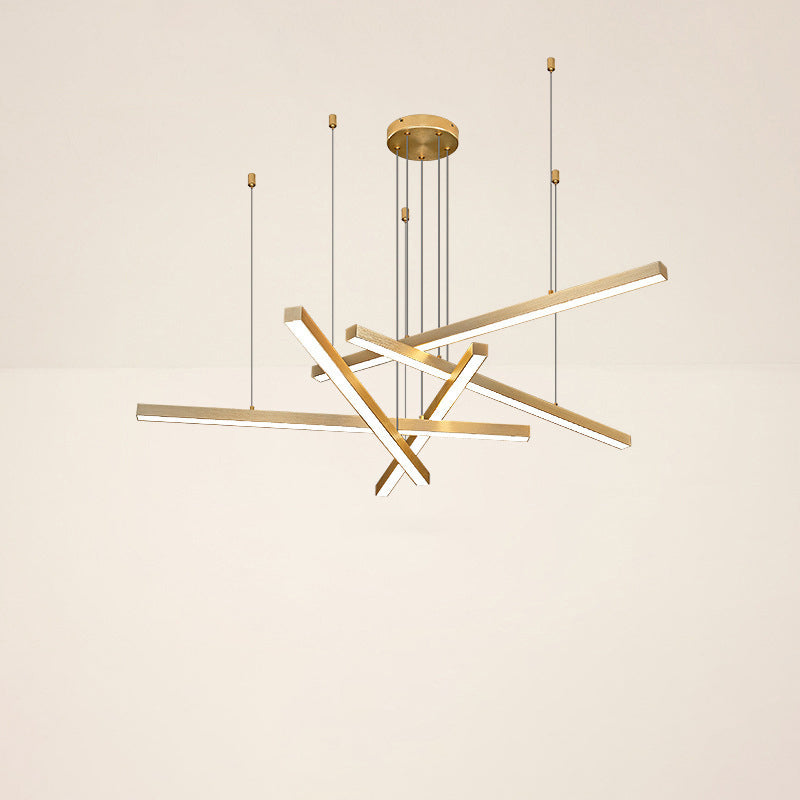 Geometric Intersecting Long Aluminum Acrylic LED Chandelier