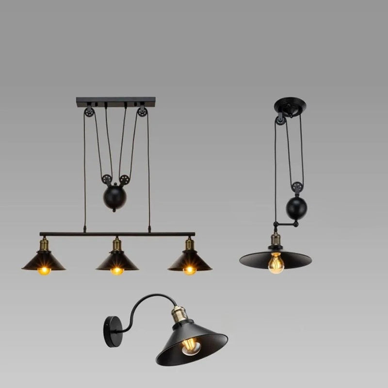 Industrial Iron Conical Lifting Pulley Island Chandelier