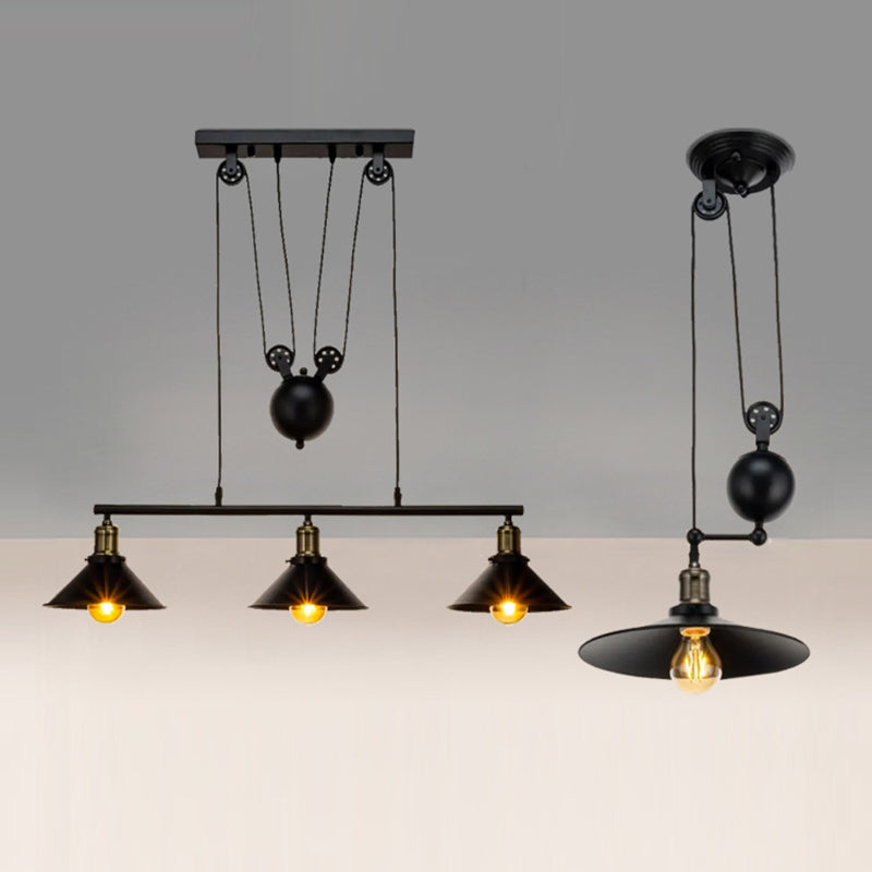 Industrial Iron Conical Lifting Pulley Island Chandelier