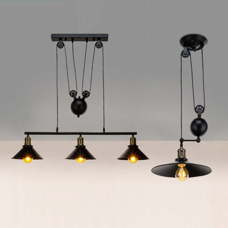 Industrial Iron Conical Lifting Pulley Island Chandelier