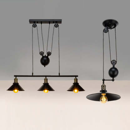 Industrial Iron Conical Lifting Pulley Island Chandelier